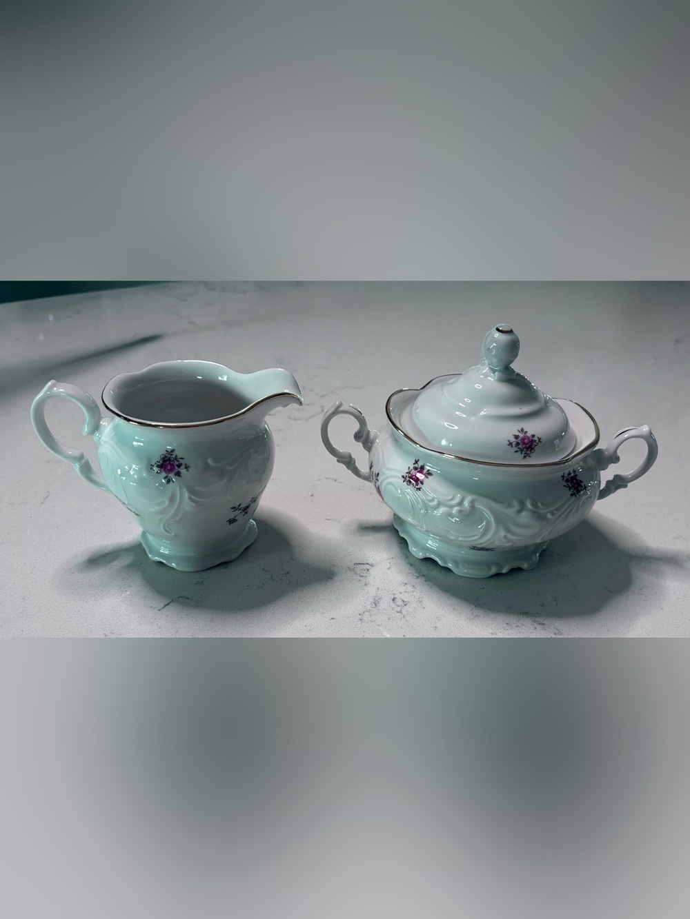 Vintage Wakbrzygh Poland Rose Sugar Bowl & Creamer Set